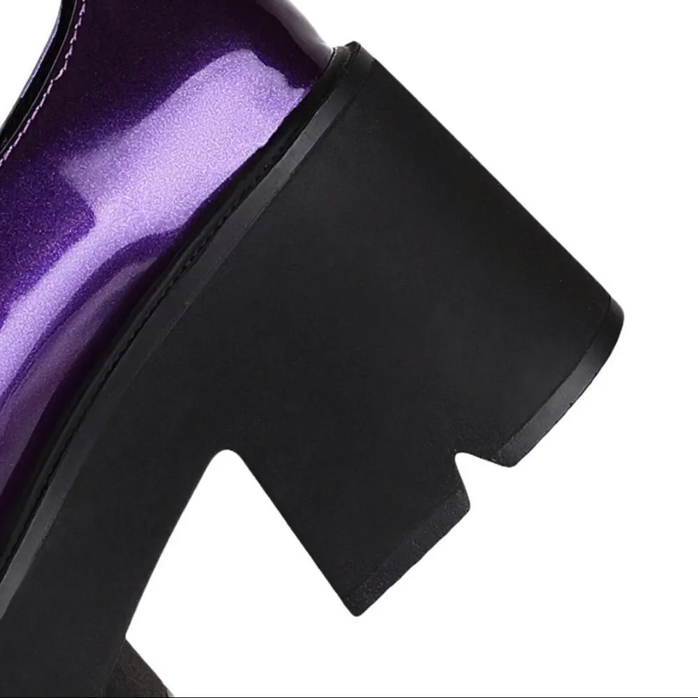 Purple Patent Mary Jane Chunky Heel Platform Shoes 9 NWT
